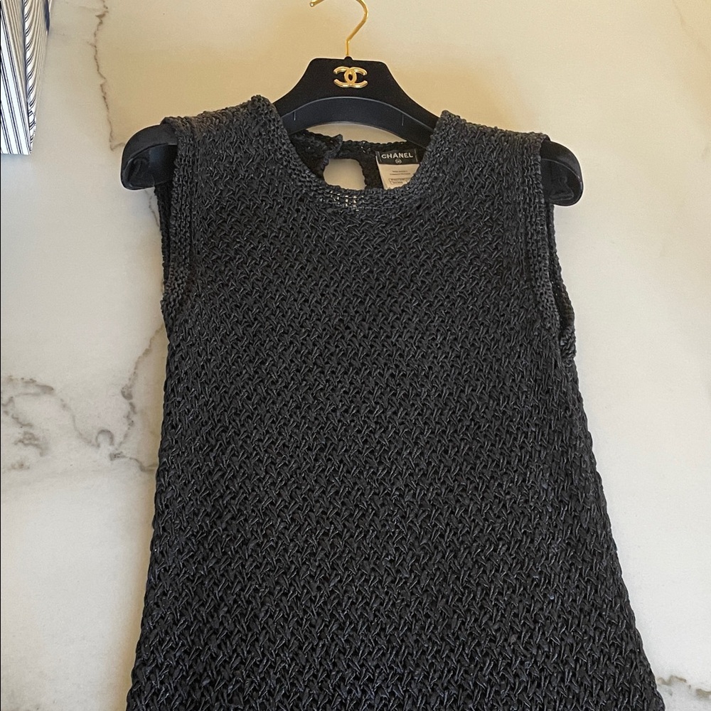 CHANEL Black Textured Sleeveless Knit Dress